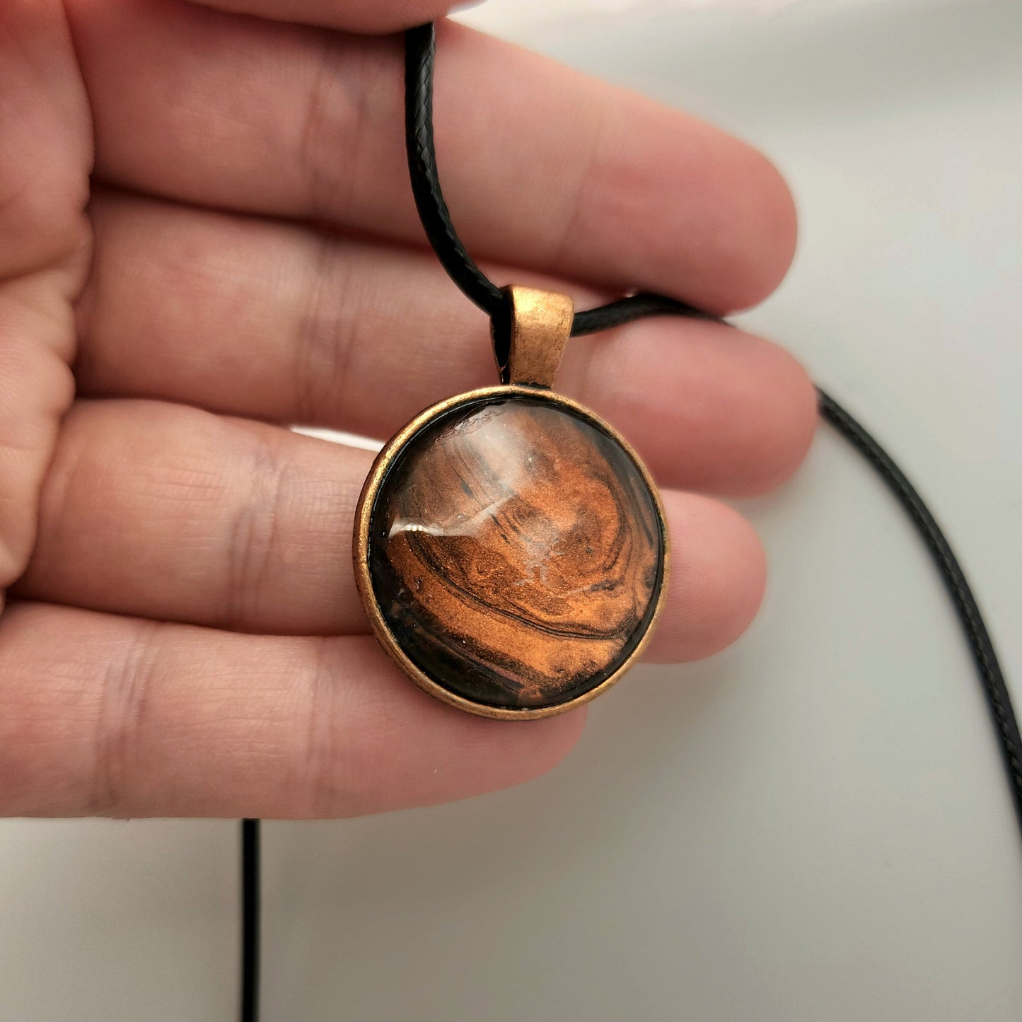 Touchstone Pendant - Copper A - Hand Painted Glass Bezel Necklace - Custom Art Jewelry - Copper and Gold Swirl