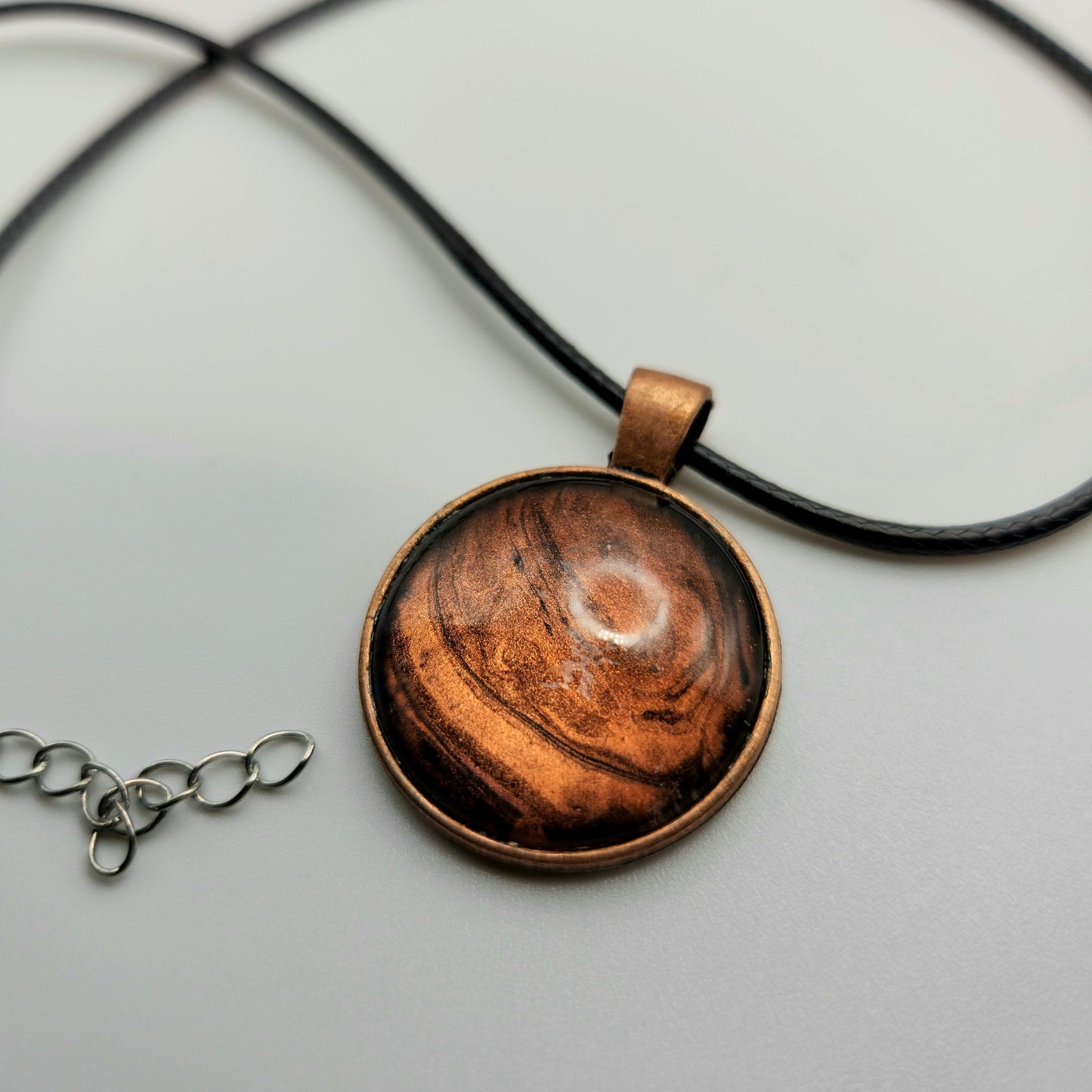 Touchstone Pendant - Copper A - Hand Painted Glass Bezel Necklace - Custom Art Jewelry - Copper and Gold Swirl