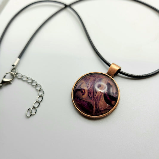 Touchstone Pendant - Copper C - Hand Painted Glass Bezel Necklace - Custom Art Jewelry - Purple and Gold Metallic