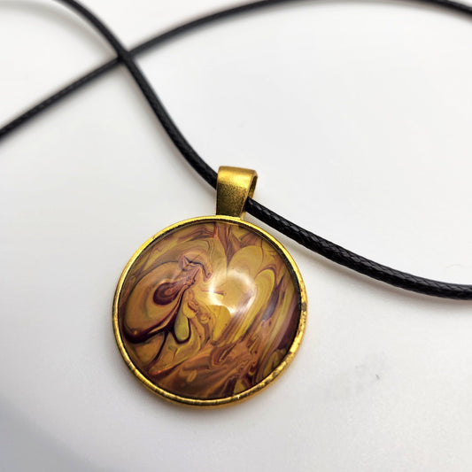 Touchstone Pendant - Gold D - Hand Painted Glass Bezel Necklace - Custom Art Jewelry - Purple and Gold